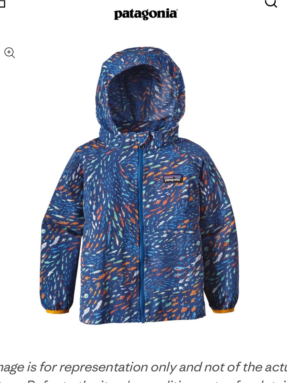 Patagonia Kids' Hooded Jacket — Blue Multi Fish Print size 4T